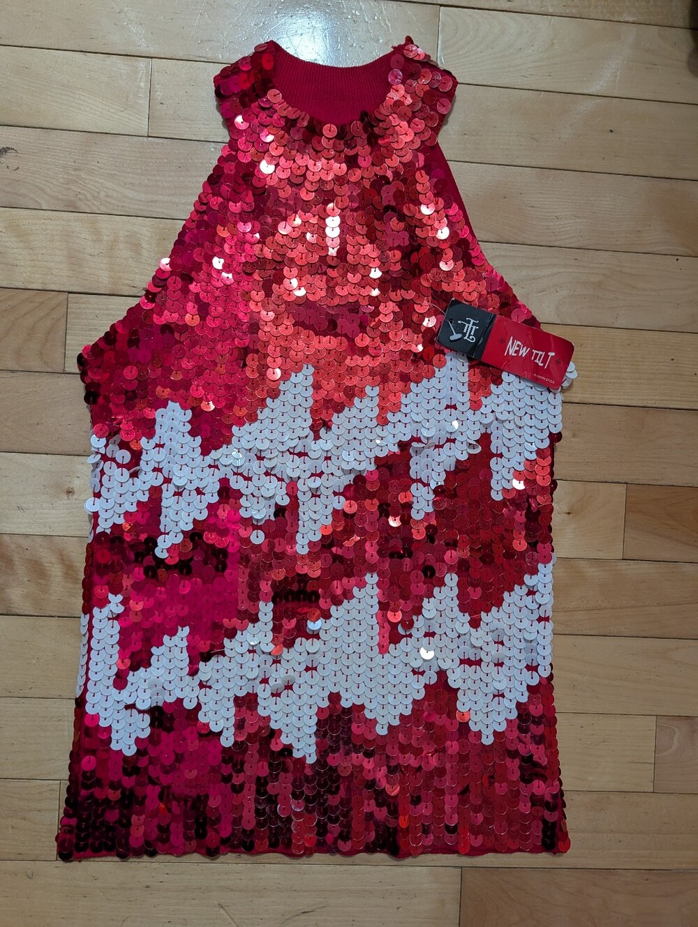 Sequin Tank Top in Red and White